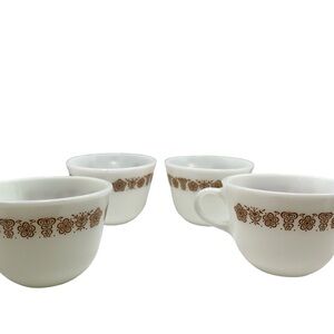 Vtg Set 4 Pyrex Corning Corelle Butterfly Gold Coffee Tea Mugs Cups Anti Hero